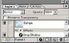 Эффект Drop Shadowв палитре слоев